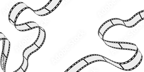 Long curvy filmstrips isolated on white background. Realistic transparent film ribbons. Vector illustration