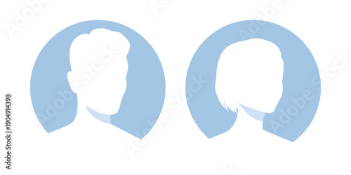 Silhouettes of a half turned woman and man. Faceless female and male avatars. Vector illustration