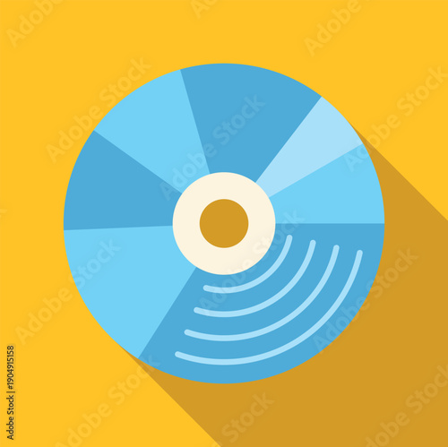 Flat design blue disc illustration with long shadow on yellow background