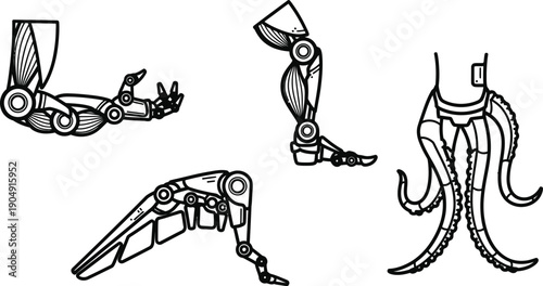 Collection of robotic hand and bionic leg symbols