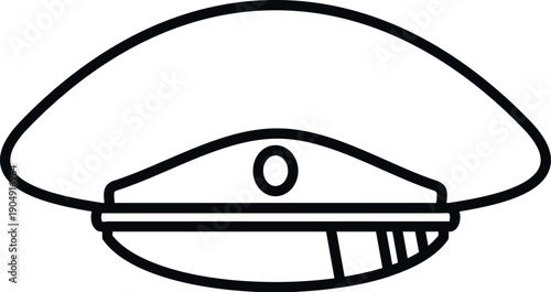 Military officer peaked cap, uniform accessory, drawing in black and white line art