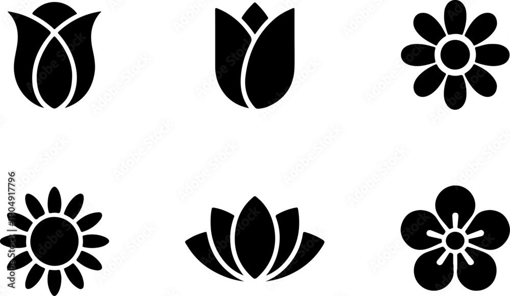 Fototapeta premium Floral Blossom Silhouette Icon Set