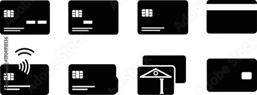 Bild auf Leinwand Black and white flat vector credit card and banking icons.eps