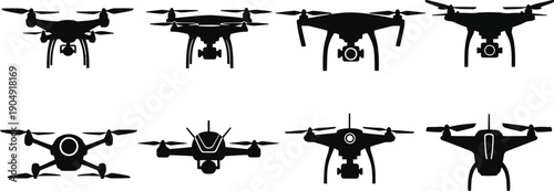 Black Drone Quadcopter Silhouettes Vector Icons Collection.eps