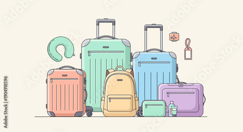 Colorful Luggage and Travel Accessories Display.