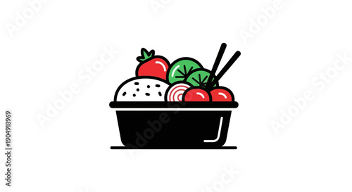 Bowl of food with chopsticks illustration