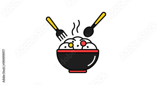 Bowl of food with utensils illustration
