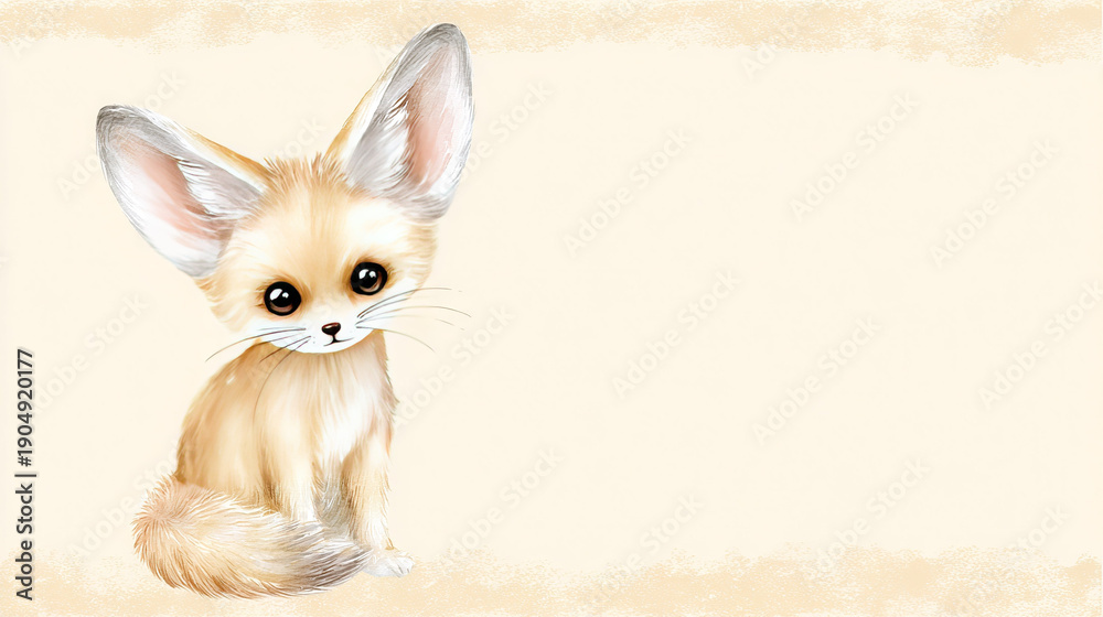 Naklejka premium Cute Fox Sitting on beige background