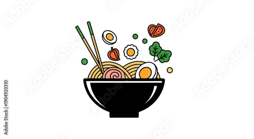 Bowl of noodles with garnishes illustration