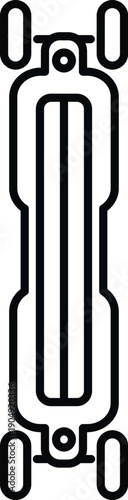 Longboard outline icon displaying a top view of the board with wheels