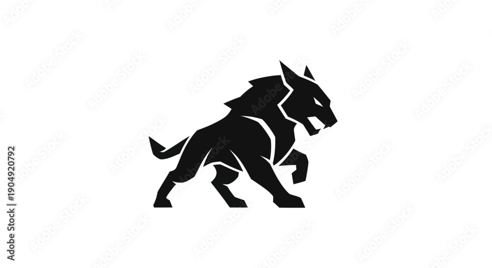 Fototapeta premium Black wolf silhouette on white background