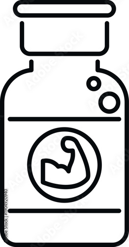 Vial displaying a bicep icon, symbolizing fitness, muscle building, and performance enhancement