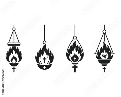Four christian flame icons with crosses