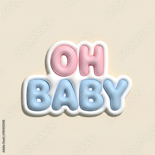 Soft Matte Pastel 3D Inflatable OH BABY Baby Shower Sticker
