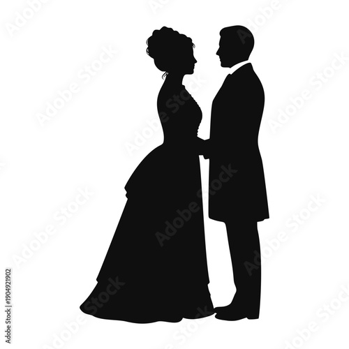 Victorian Couple Silhouette Romantic Vintage Wedding Illustration