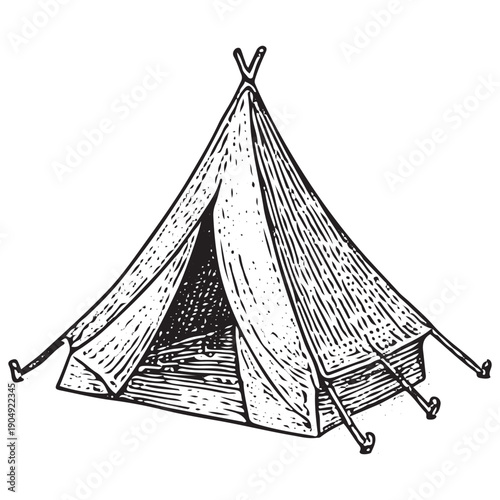 Vintage Desert Tent Engraving Retro Nomad Camping Shelter Illustration Antique Caravan Woodcut Line Art