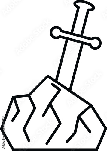 Sword hilt sticking out from a large cracked stone rock