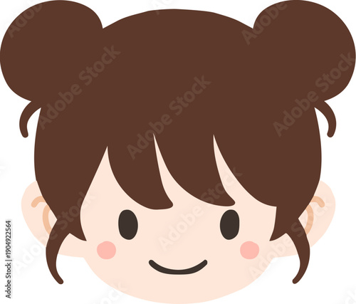 귀여운 양갈래 만두머리 어린이 얼굴 일러스트