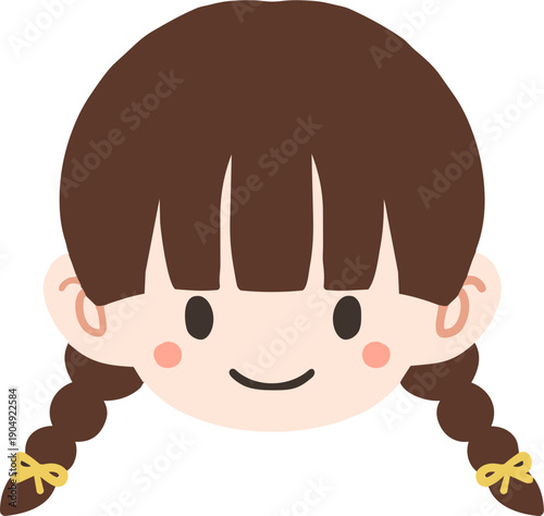 어린이날을 위한 귀여운 양갈래머리 여자아이 일러스트