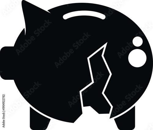 Broken piggy bank icon symbolizing financial loss and economic collapse