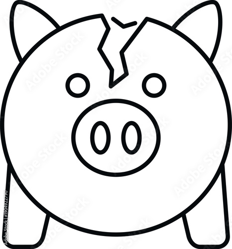 Broken piggy bank showing a crack, symbolizing financial problems and a budget crisis