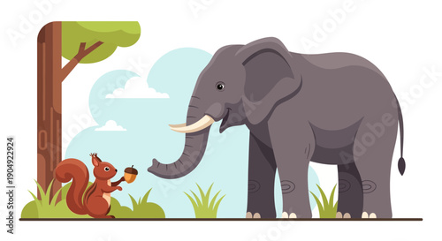 Elephant and Squirrel Encounter A Tale of Two Sizes.