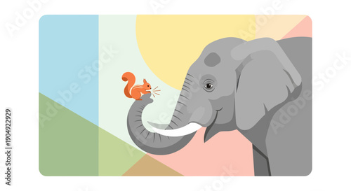 Elephant and Squirrel Friendship A Whimsical Cartoon Illustration.