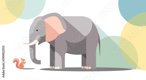 Elephant and Squirrel Illustration A Study in Size and Perspective.