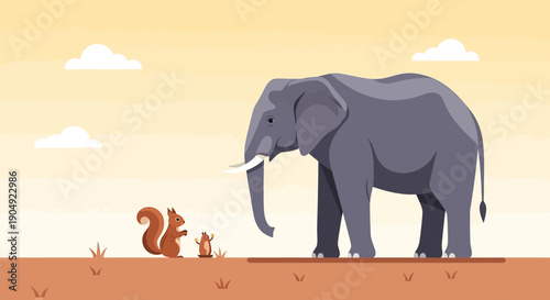 Elephant and Squirrels A Size Comparison in the Wild.