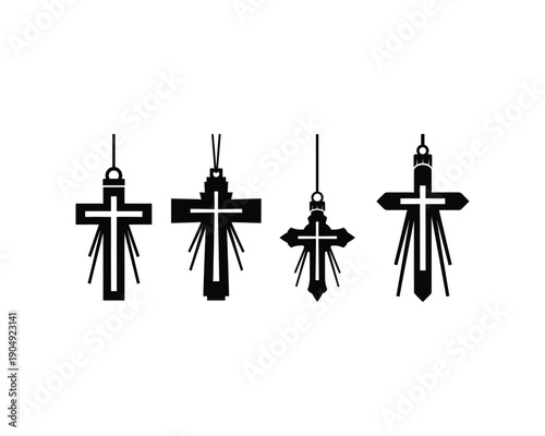 Four different cross pendants with unique designs