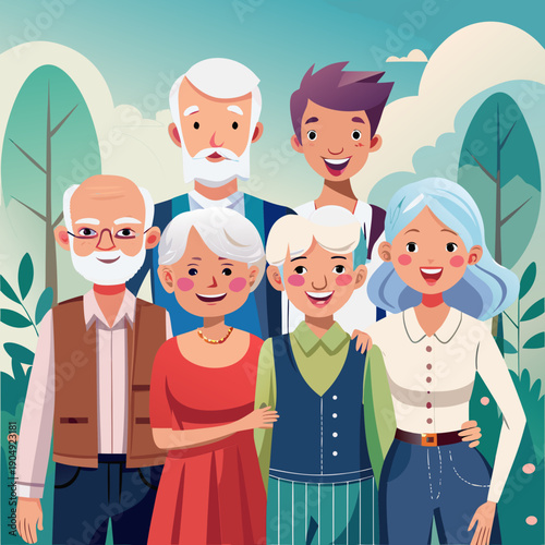 Family gathering in an outdoor setting with smiling members enjoying time together at a park during the day Generative AI