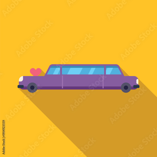 Purple limousine with a heart on the hood, representing luxury travel and romance