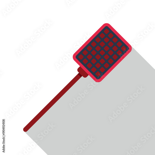 Red fly swatter combating flying insect pests with a long shadow