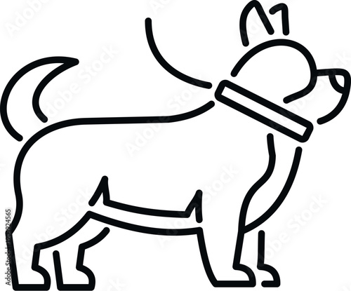Outline drawing of a domestic pet dog with a collar and leash