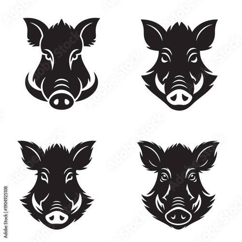 Fotografija Minimal wild boar face icon silhouette line art vector illustration for design