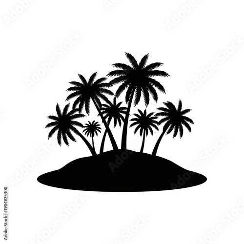 Black silhouette of a tropical island with several palm trees