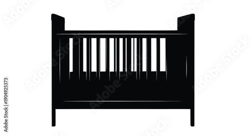 Simple black and white illustration of a baby crib with vertical bars