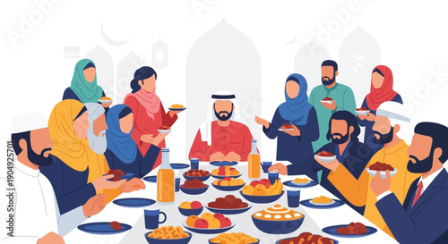 Diverse Group Enjoying a Festive Meal Together.