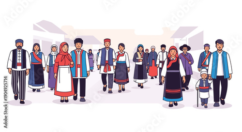 Diverse Group of People in Traditional Clothing Representing Cultural Heritage.