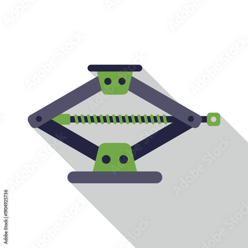 Scissor car jack tool for lifting vehicles, presented in flat design style