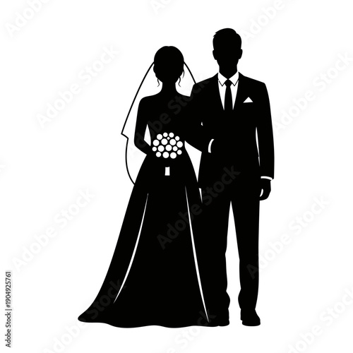Silhouetted bride and groom stand closely together symbolizing wedding bliss