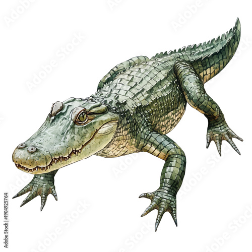 Nile Crocodile, beautiful watercolor illustration, isolated on a white background, soft and delicate colors.