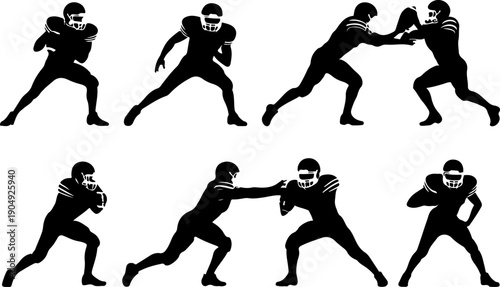 American Football Player Silhouette Set Vector Collection 
