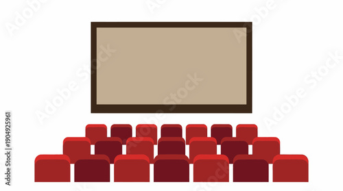 Cinema Theater Vector Illustration | Red Seats Facing Large Screen | Editable Movie Graphic for Entertainment, Film Festival Posters, Media, and Audience-Themed Design Projects