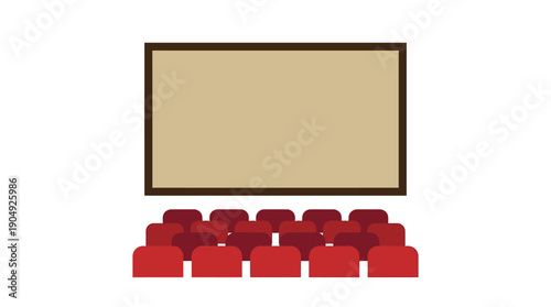 Cinema Theater Vector Illustration | Red Seats Facing Large Screen | Editable Movie Graphic for Entertainment, Film Festival Posters, Media, and Audience-Themed Design Projects