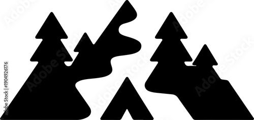 Forest Camping Landscape Silhouette Vector Illustration