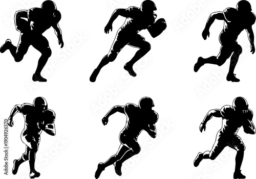 American Football Player Silhouette Set Vector Collection 