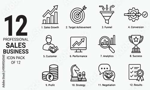 Professional sales business icons for marketing and growth strategies