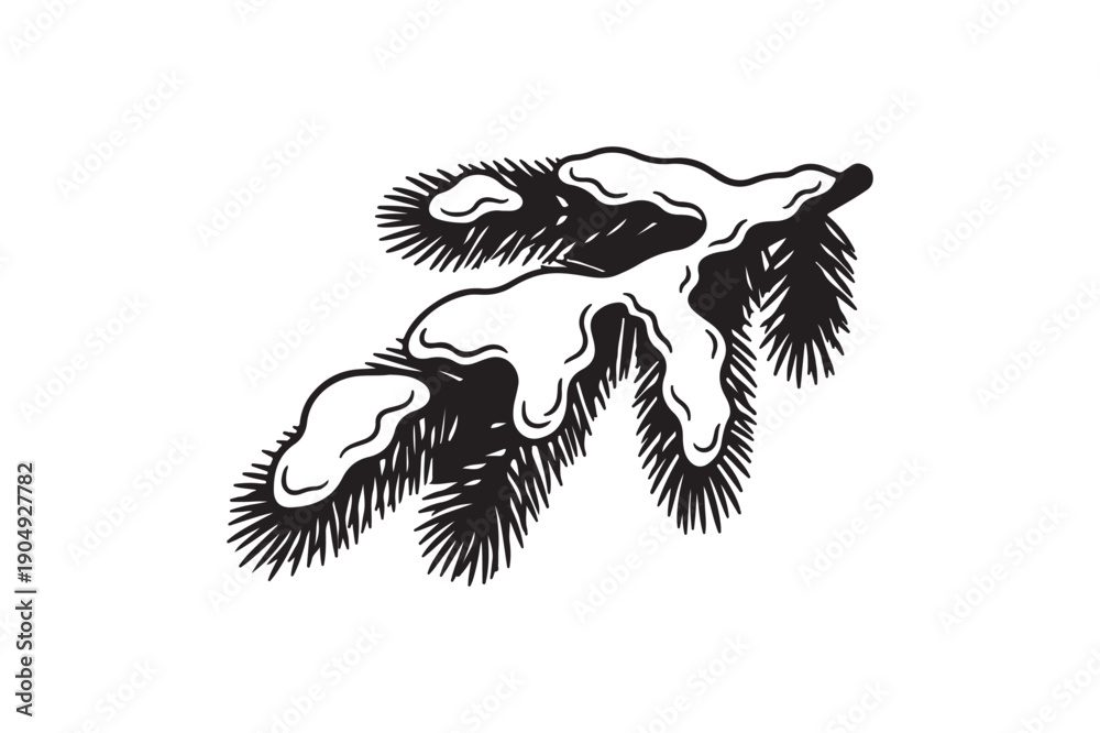 Fototapeta premium Snow-Covered Pine Branch Silhouette Illustration
