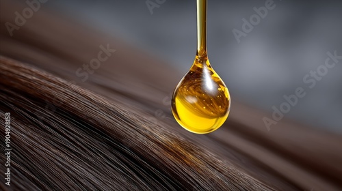 Wallpaper Mural Close-up photograph of a drop of yellow oil suspended above a single strand of straight brown hair, illuminated by soft light, showcasing depth and clarity in detail Torontodigital.ca